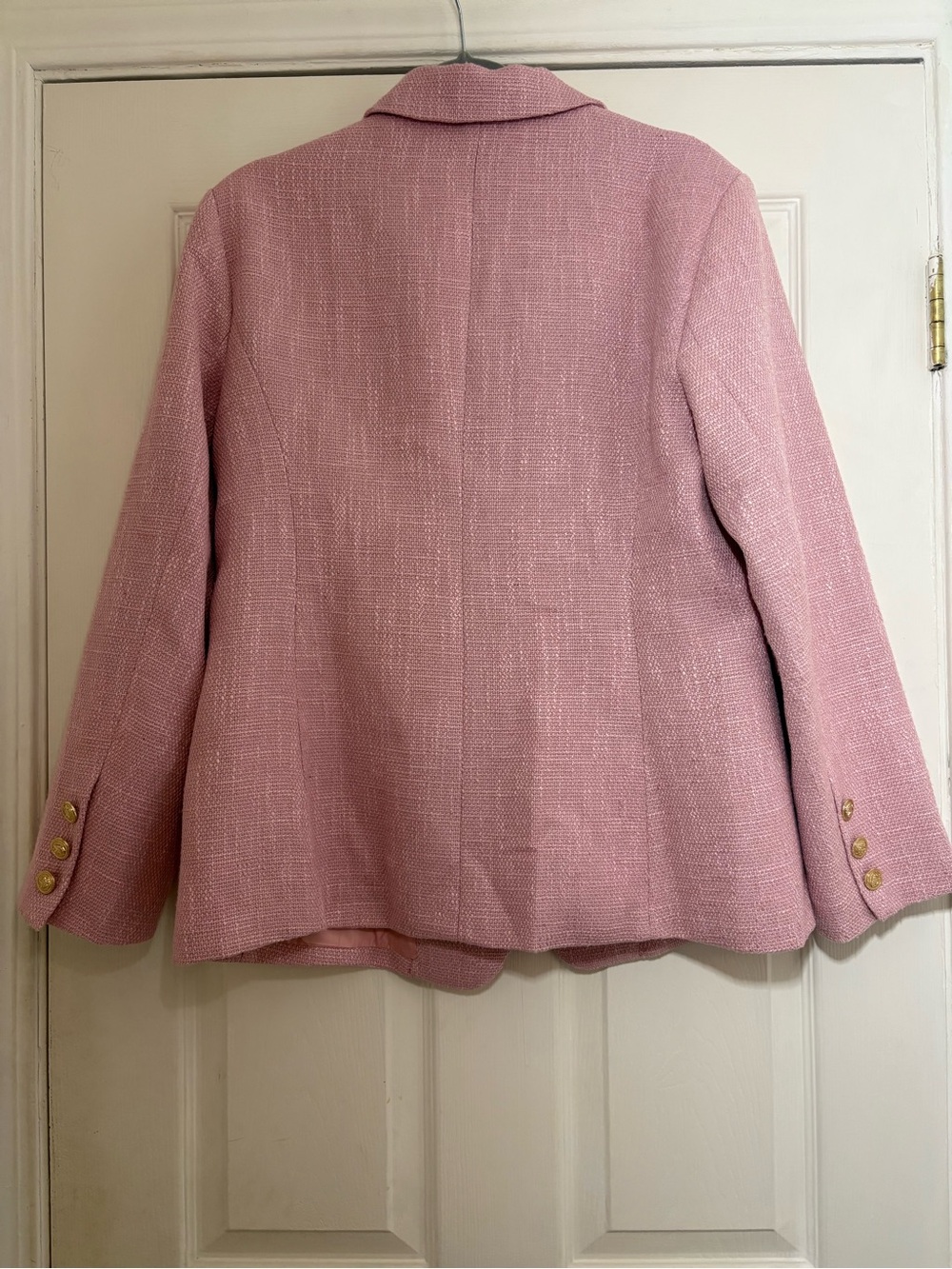 ELLEVEN Pink Tweed Business casual Blazer Jacket Gold Buttons - Picture 4 of 11